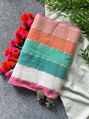 Multicolor traditional khadi cotton casual wear saree 2