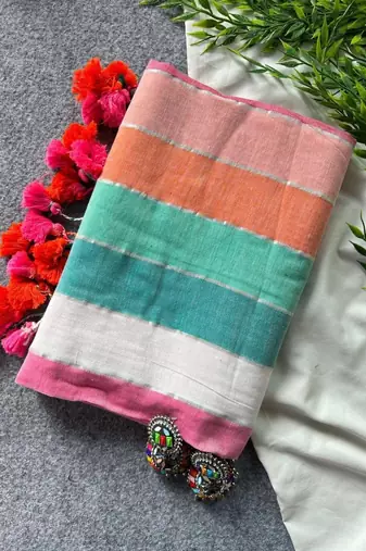 Multicolor traditional khadi cotton casual wear saree