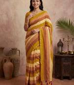 Beige traditional khadi cotton casual wear saree