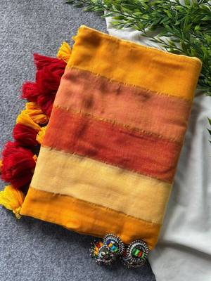 Beige traditional khadi cotton casual wear saree 2