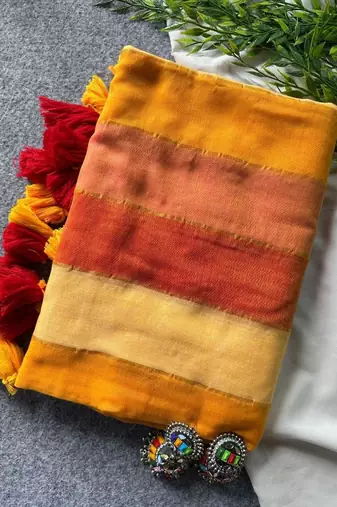 Beige traditional khadi cotton casual wear saree