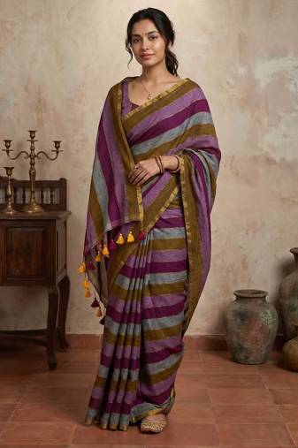 Grey traditional khadi cotton casual wear saree