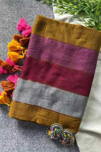 Grey traditional khadi cotton casual wear saree