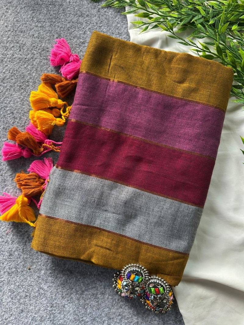 Grey traditional khadi cotton casual wear saree