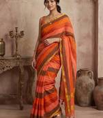 Orange traditional khadi cotton casual wear saree