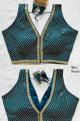 Teal silk blouse for women embroidery saree blouse