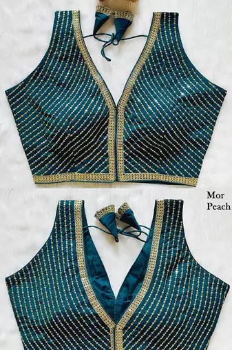 Teal silk blouse for women embroidery saree blouse
