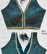 Teal silk blouse for women embroidery saree blouse