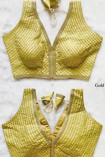 Gold silk blouse for women sequence saree blouse
