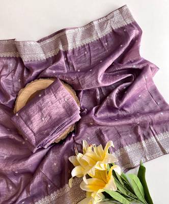 Lavender Color  embroidery And sequins Work Silk Blend Saree 1