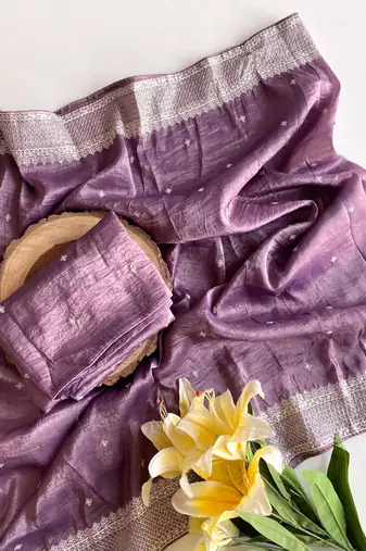 Lavender Color  embroidery And sequins Work Silk Blend Saree