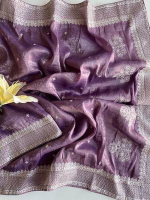 Lavender Color  embroidery And sequins Work Silk Blend Saree 2
