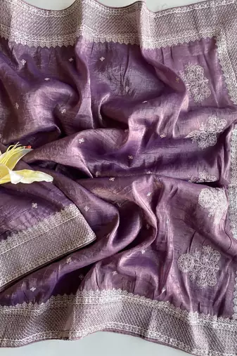Lavender Color  embroidery And sequins Work Silk Blend Saree