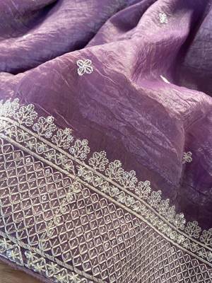 Lavender Color  embroidery And sequins Work Silk Blend Saree 3