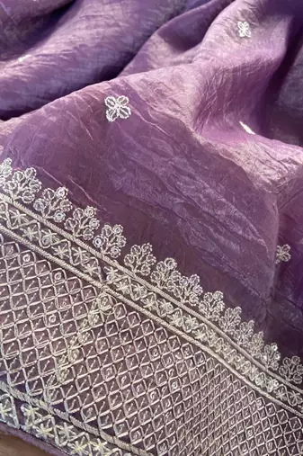 Lavender Color  embroidery And sequins Work Silk Blend Saree