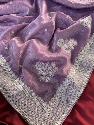 Lavender Color  embroidery And sequins Work Silk Blend Saree 4