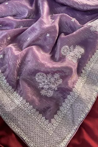 Lavender Color  embroidery And sequins Work Silk Blend Saree