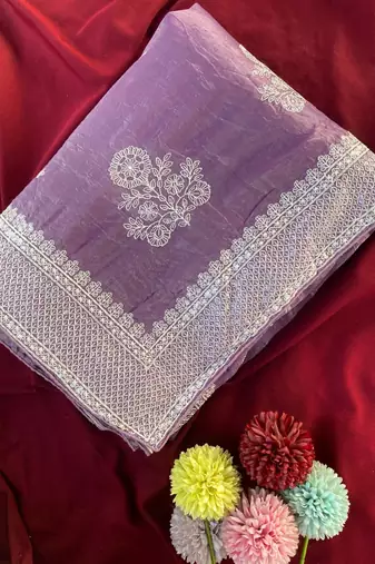 Lavender Color  embroidery And sequins Work Silk Blend Saree