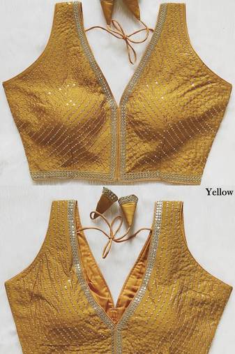 Yellow silk blouse for women printed saree blouse