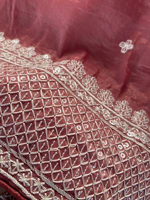 Peach Color  embroidery And sequins Work Silk Blend Saree 2