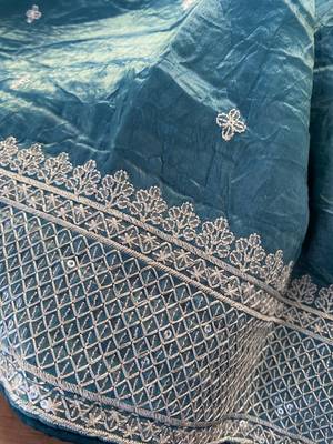 Teal Color  embroidery And sequins Work Silk Blend Saree 1