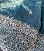 Teal Color  embroidery And sequins Work Silk Blend Saree