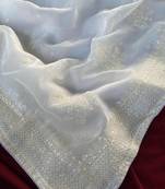 white Color  embroidery And sequins Work Silk Blend Saree