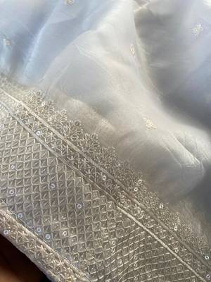 white Color  embroidery And sequins Work Silk Blend Saree 2
