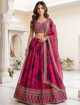 Enchanting Pink Embroidered Organza Function Wear Lehenga Choli 1
