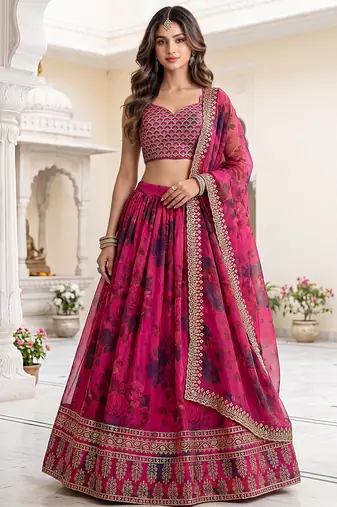 Enchanting Pink Embroidered Organza Function Wear Lehenga Choli
