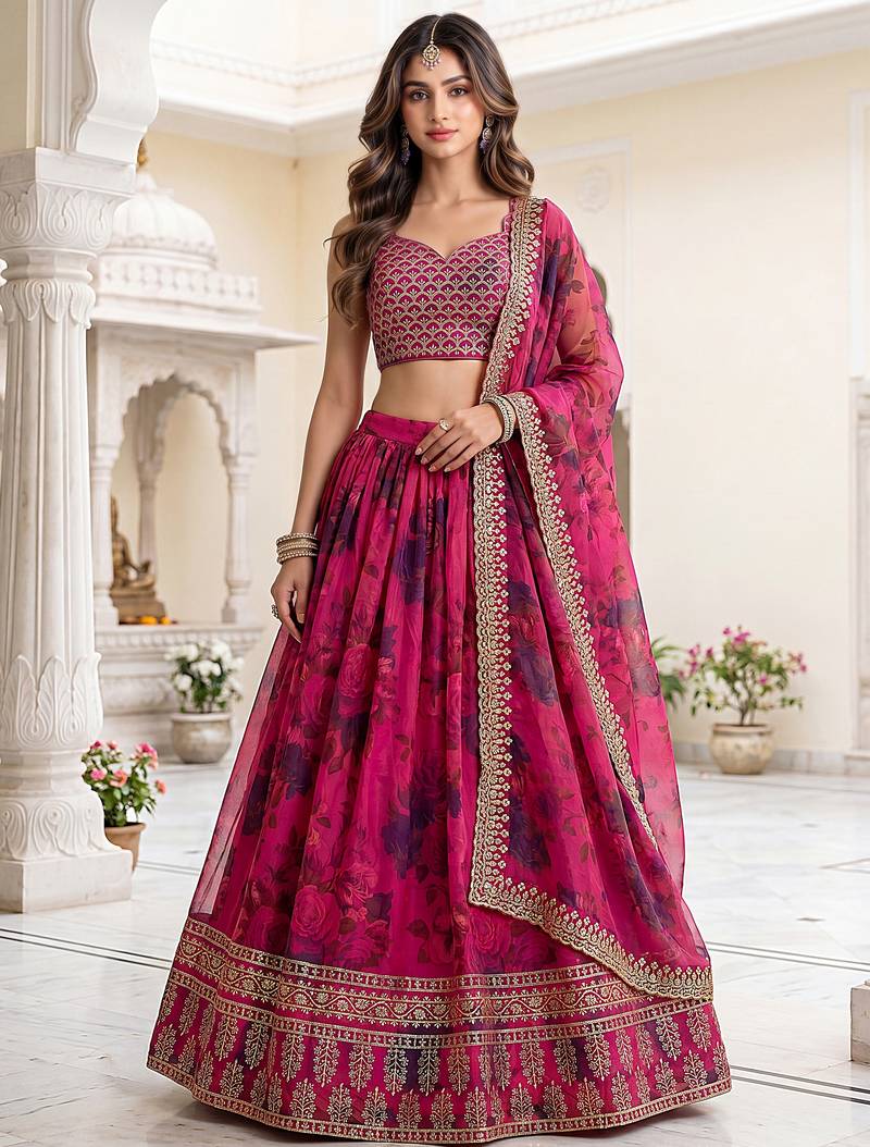 Enchanting Pink Embroidered Organza Function Wear Lehenga Choli