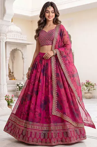 Enchanting Pink Embroidered Organza Function Wear Lehenga Choli
