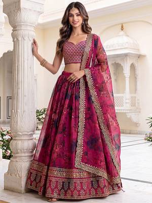 Enchanting Pink Embroidered Organza Function Wear Lehenga Choli 4