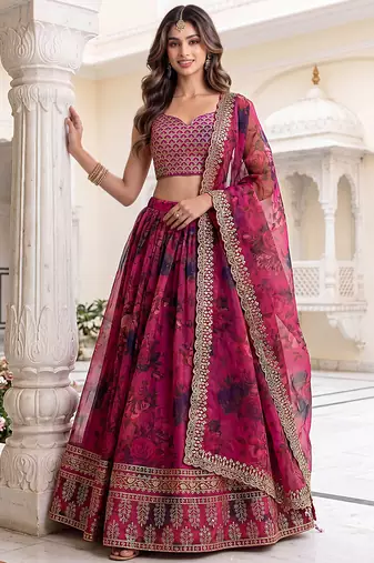 Enchanting Pink Embroidered Organza Function Wear Lehenga Choli