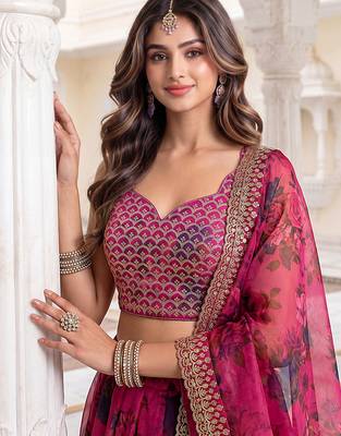 Enchanting Pink Embroidered Organza Function Wear Lehenga Choli 5