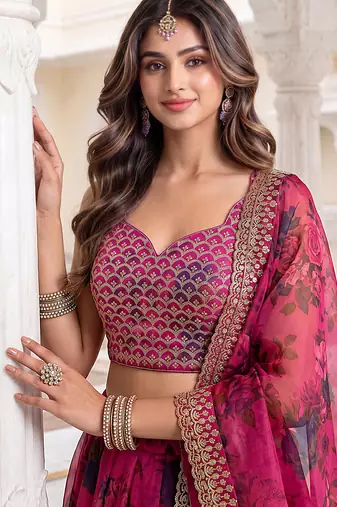 Enchanting Pink Embroidered Organza Function Wear Lehenga Choli