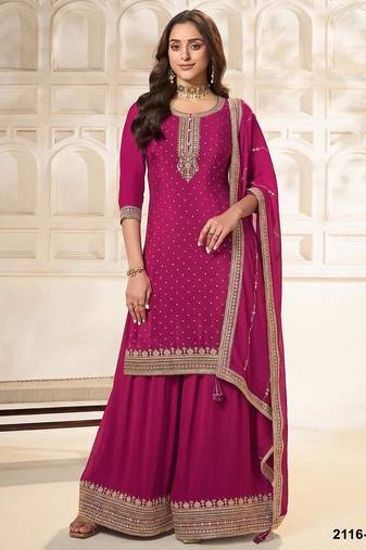 Pink silk blend sequins palazzo set