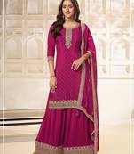 Pink silk blend sequins palazzo set