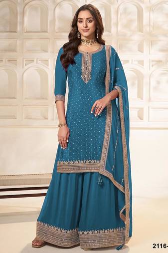 Blue silk blend sequins palazzo set