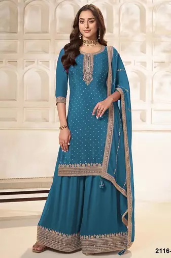Blue silk blend sequins palazzo set