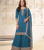 Blue silk blend sequins palazzo set
