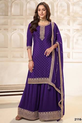Purple silk blend sequins palazzo set