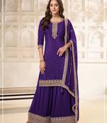 Purple silk blend sequins palazzo set