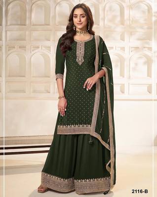 Green silk blend sequins palazzo set 1