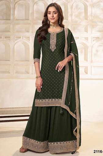 Green silk blend sequins palazzo set