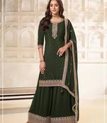 Green silk blend sequins palazzo set