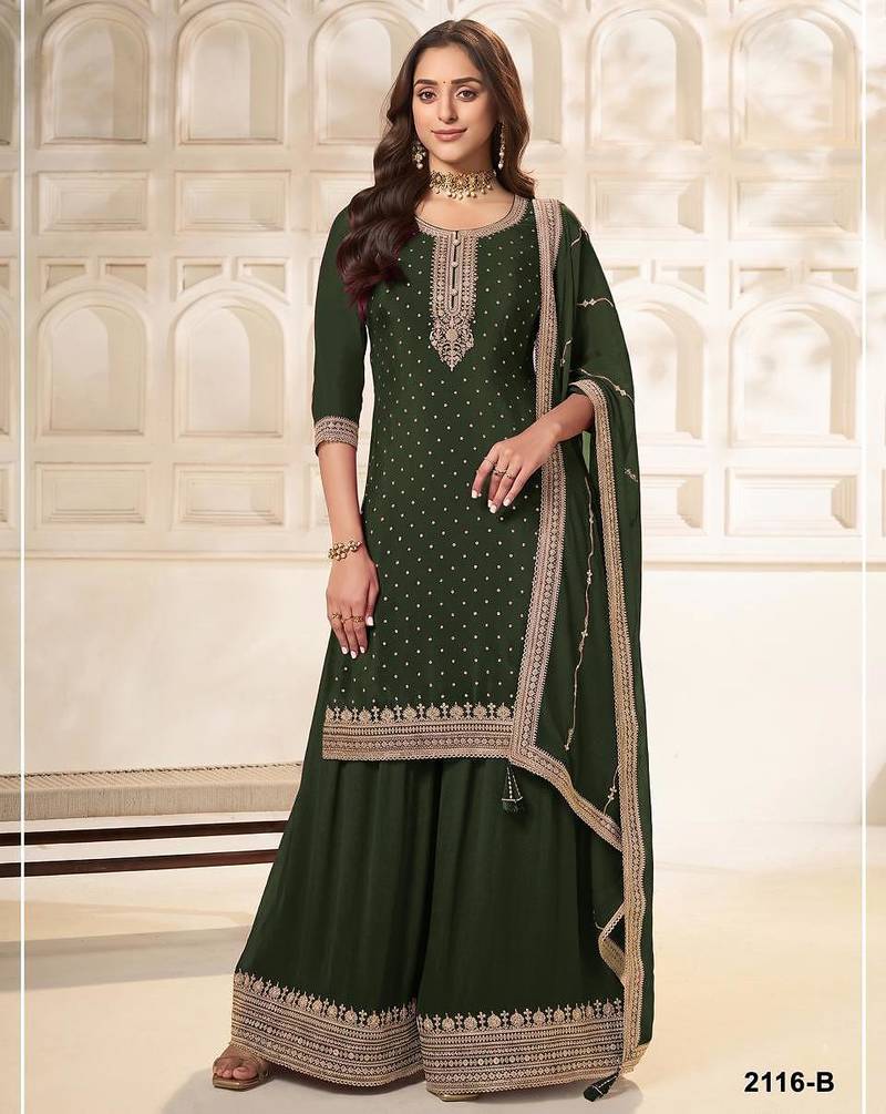 Green silk blend sequins palazzo set