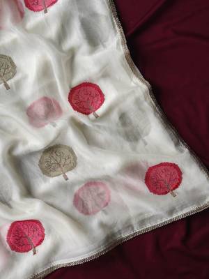 White Color mottifs embroidory Work georgate Saree 3