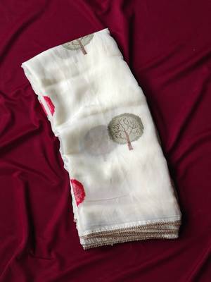 White Color mottifs embroidory Work georgate Saree 4