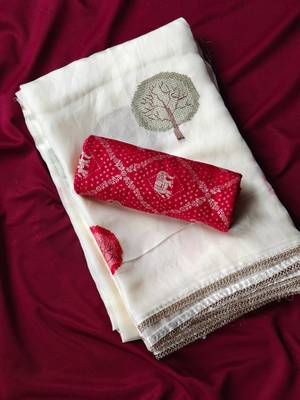 White Color mottifs embroidory Work georgate Saree 5